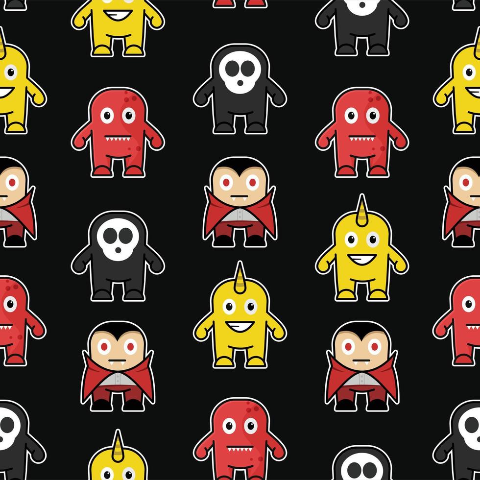 Seamless pattern with cute monster illustration vector