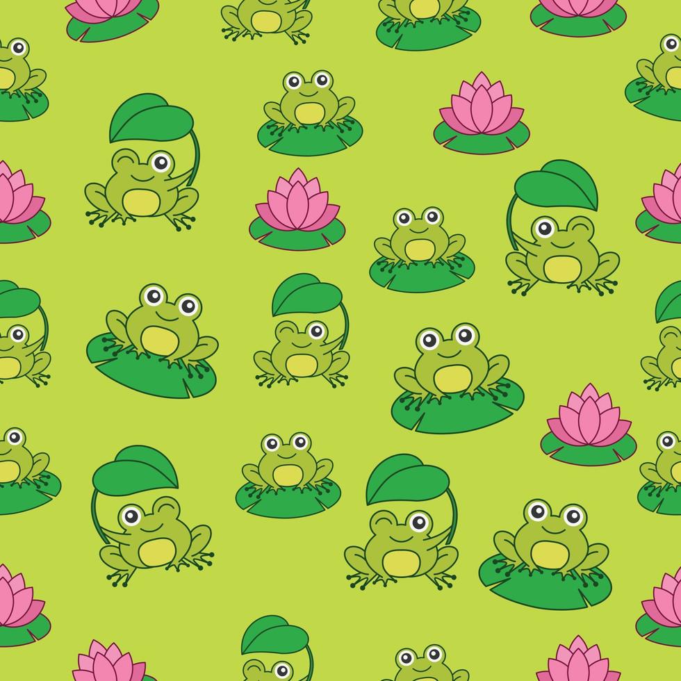 Seamless pattern with cute frog character vector