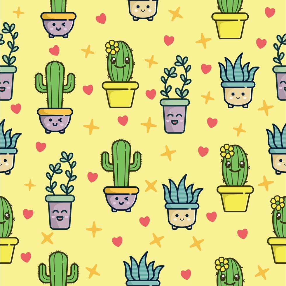 Seamless pattern with cute cactus illustration vector