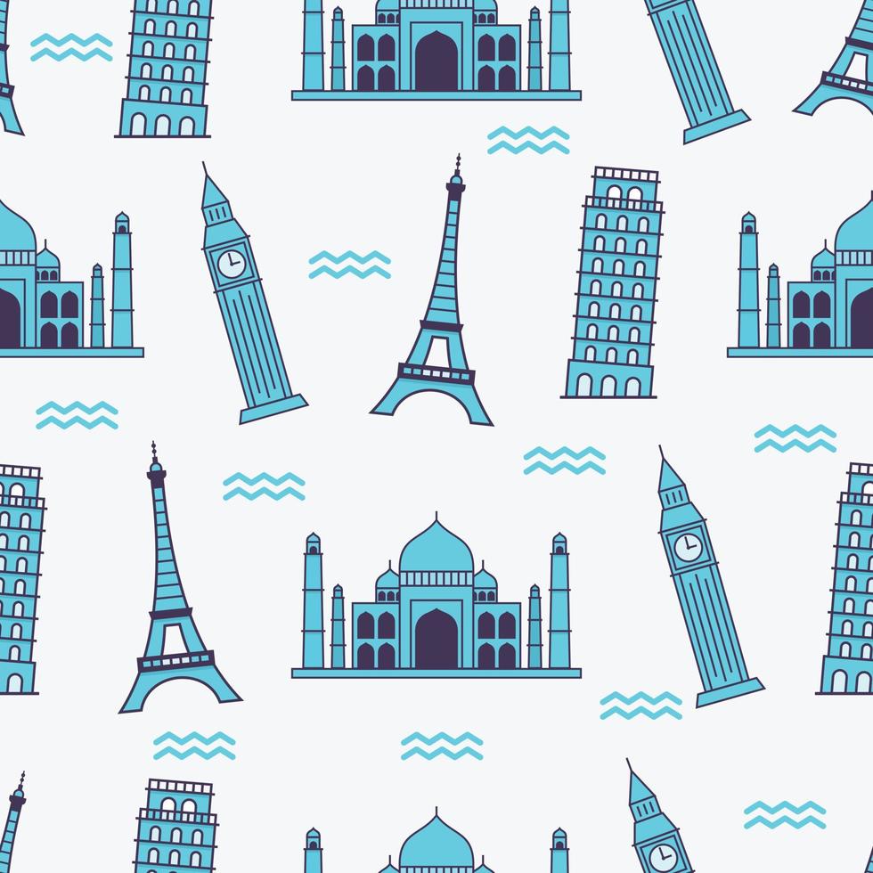 Seamless pattern with famous building in the world vector