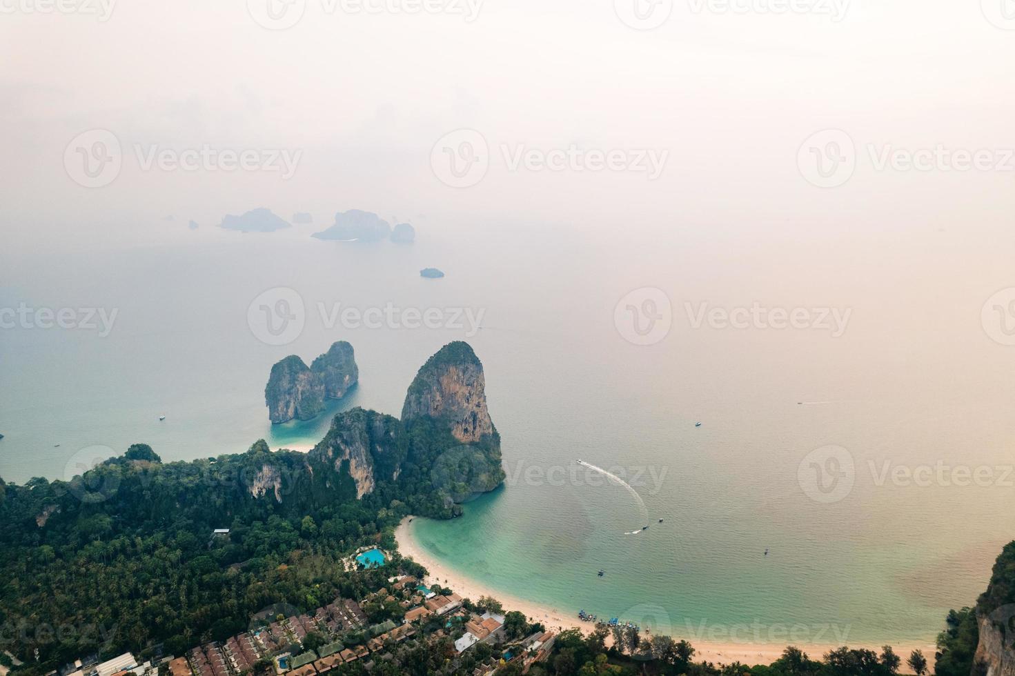 sea bay and rocky mountains in the evening photo