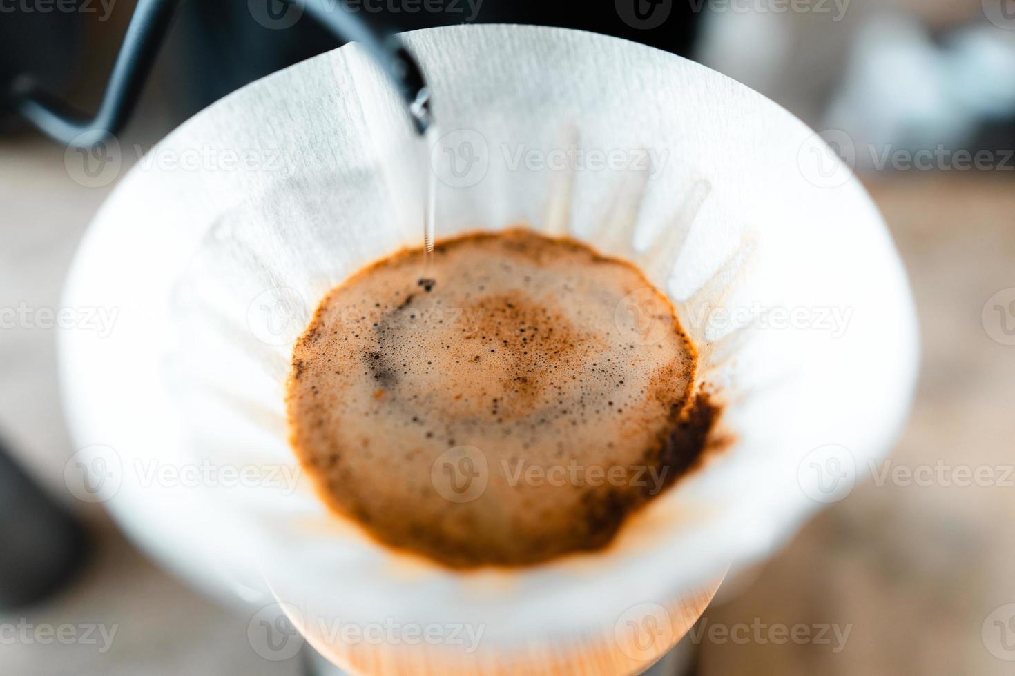 Drip coffee,Pouring hot water in the kettle into the coffee,brew coffee photo