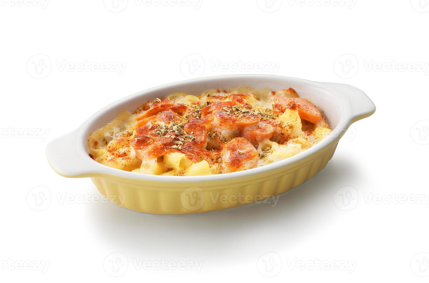 Baked Macaroni and Cheese with sausage. photo