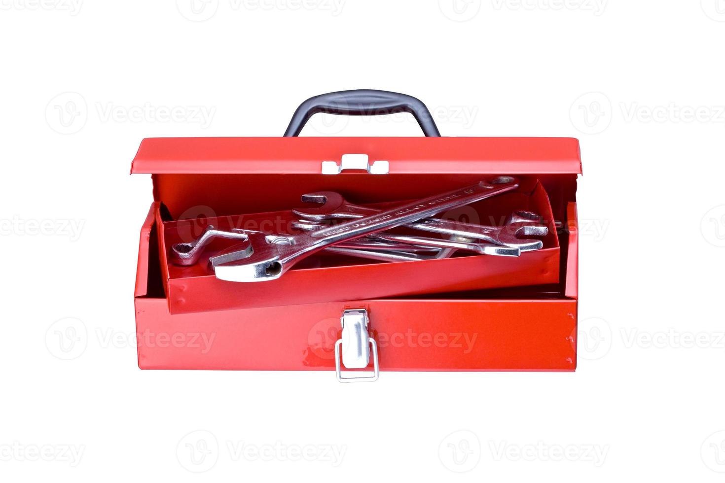 Front of toolbox and also the tool on white. photo