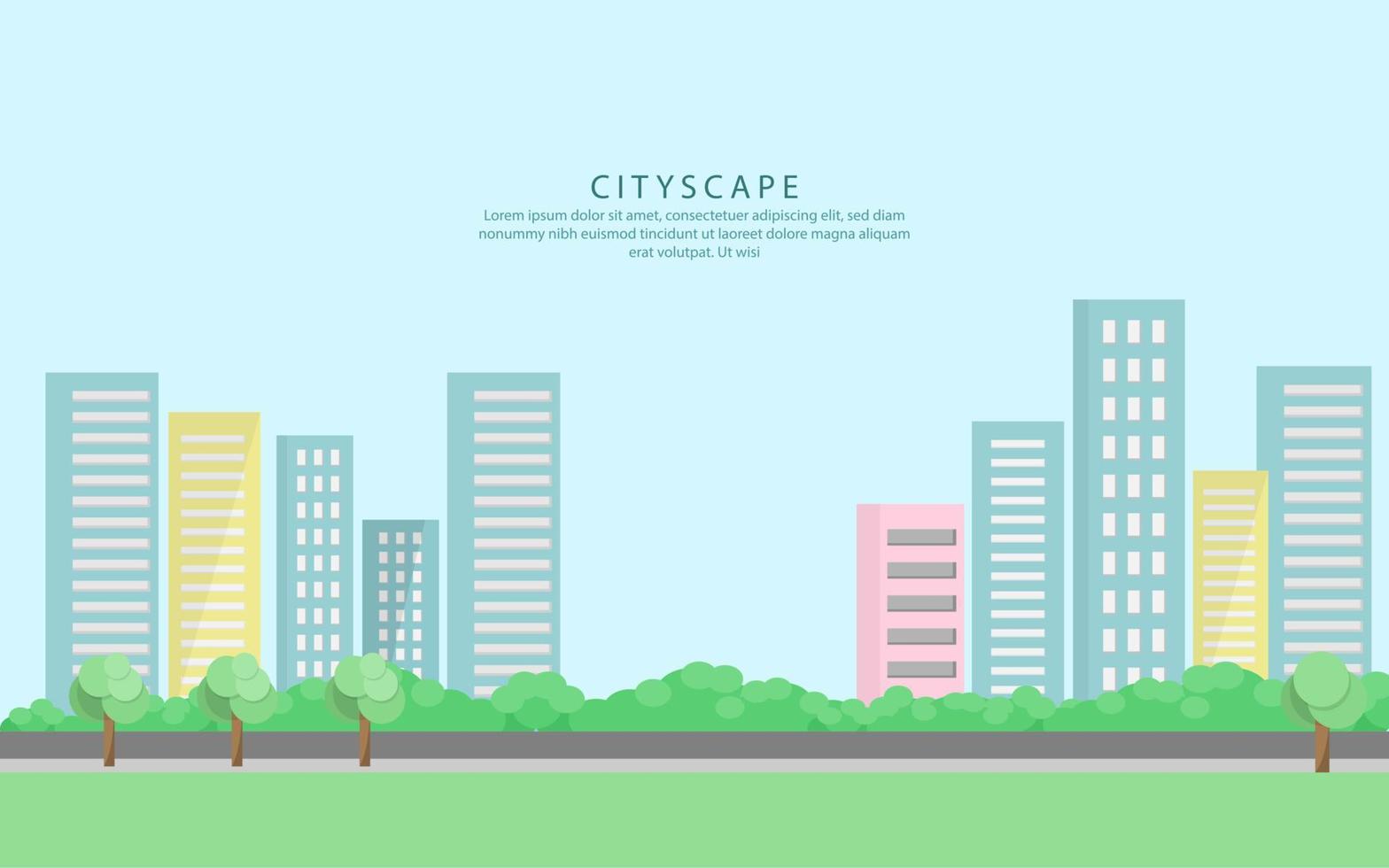 paisaje urbano con rascacielos y carretera ilustración vectorial vector