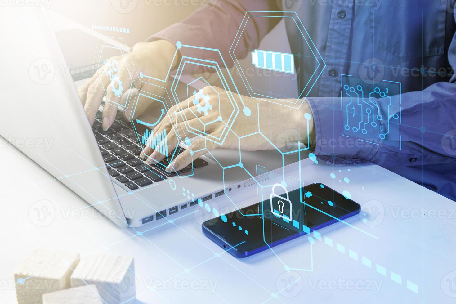 Log in to manage background tasks efficiently and save energy.,A businessman manages an internal computer system.,fix system photo