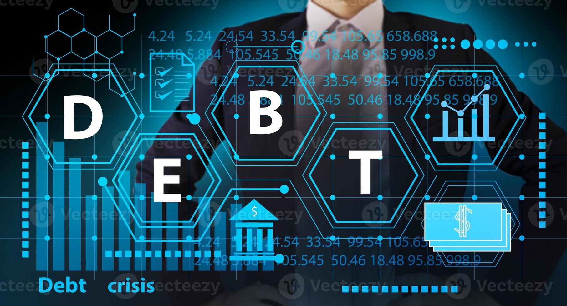 Borrowing and Debt Management in Investment Business,Businessman managing debt crisis photo