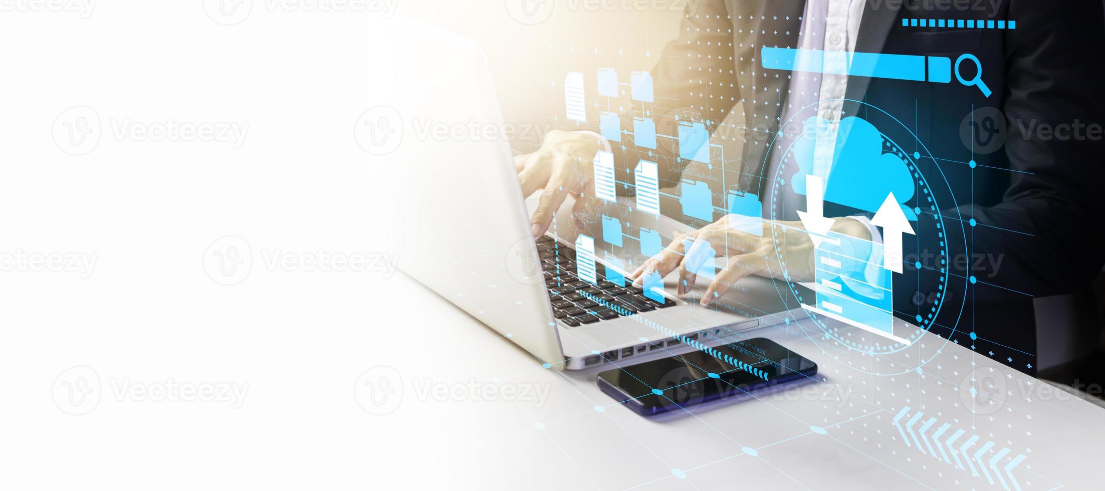 Upload data from the server at work to the cloud.Organizing business documents,managing internal systems efficiently. photo