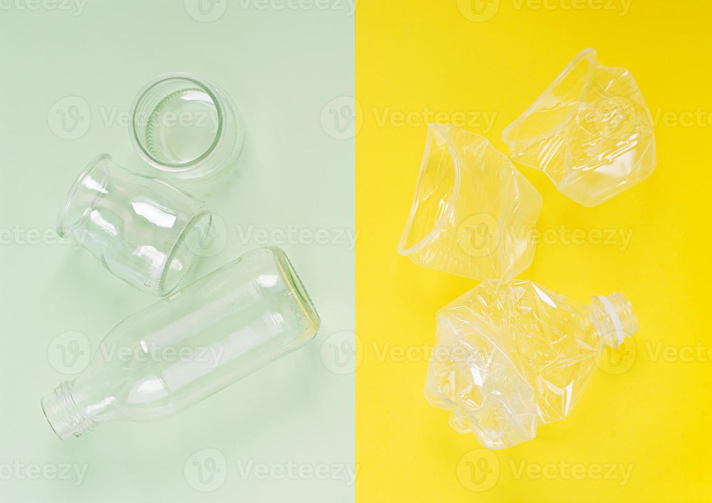 Sorting household waste for recycling. Recycling garbage concept. Top view photo