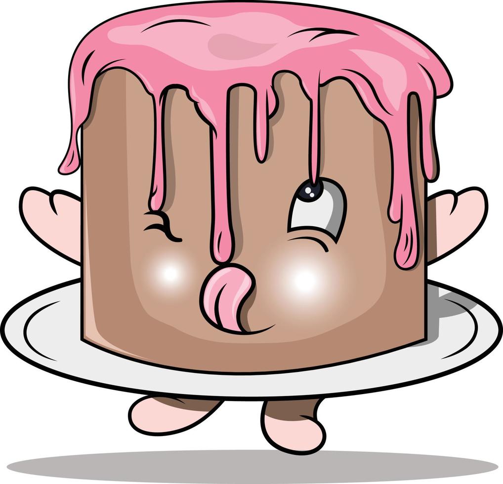 Chocolate sponge cake with pink melted cream on top vector