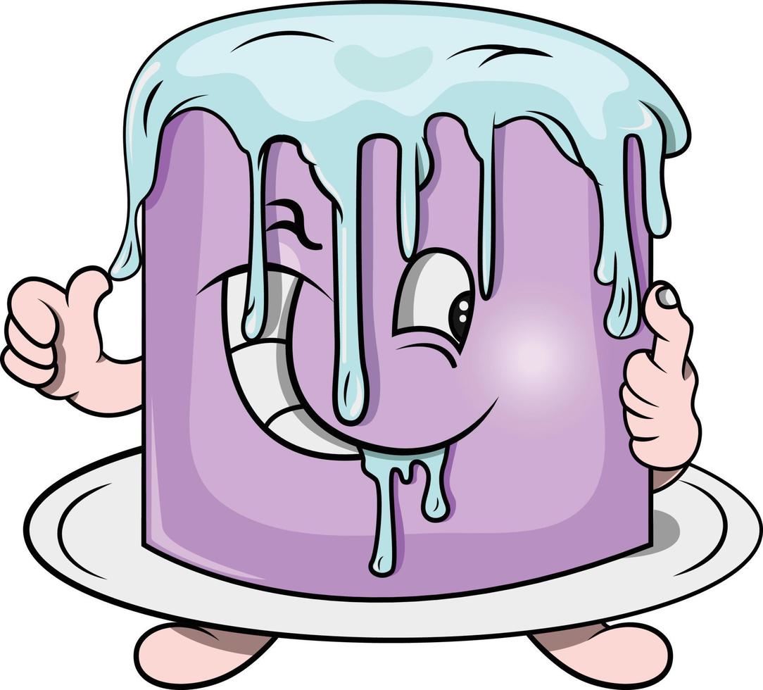 purple sponge cake with melted light blue cream on top vector