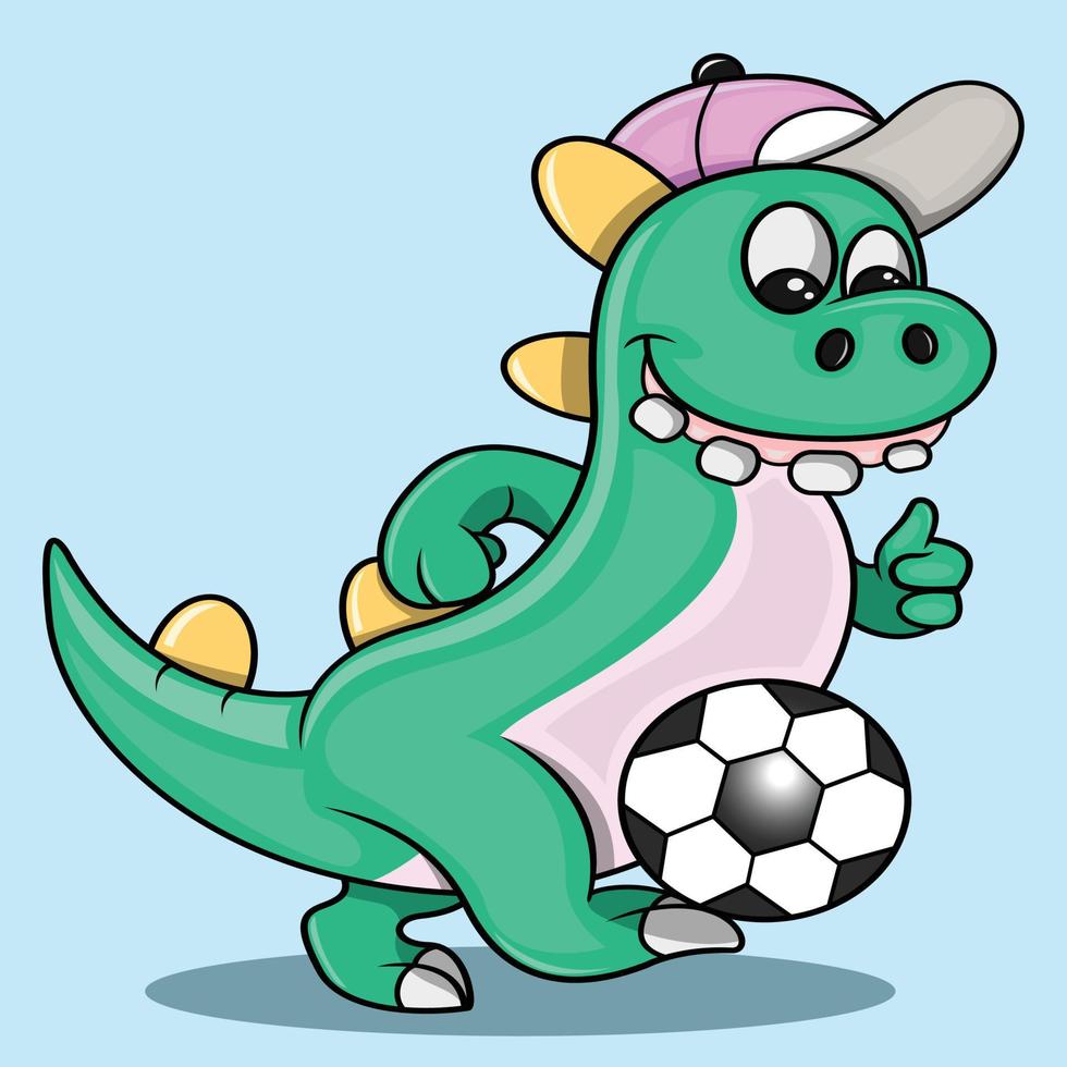 cartoon cute dinosaur playing ball vector