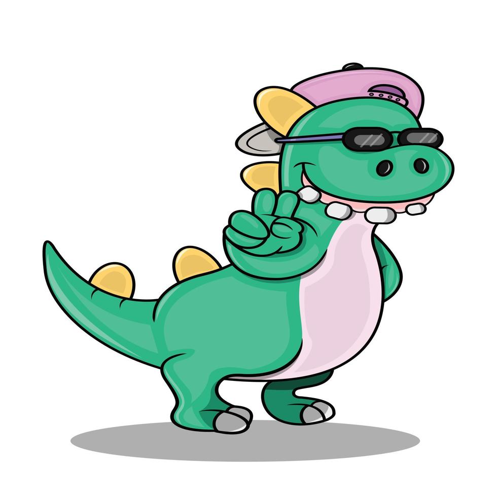 cartoon cute dinosaur showing two fingers vector