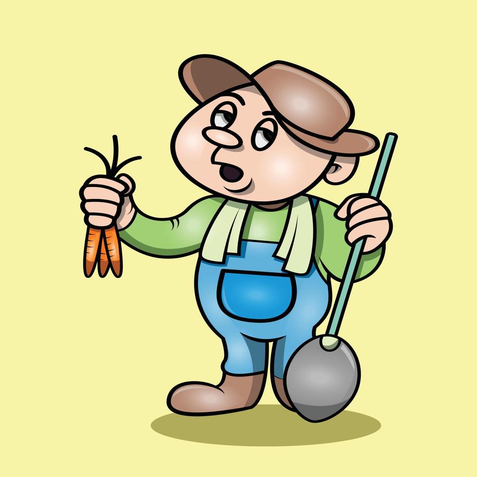 a cute farmer holding a farmed carrot vector