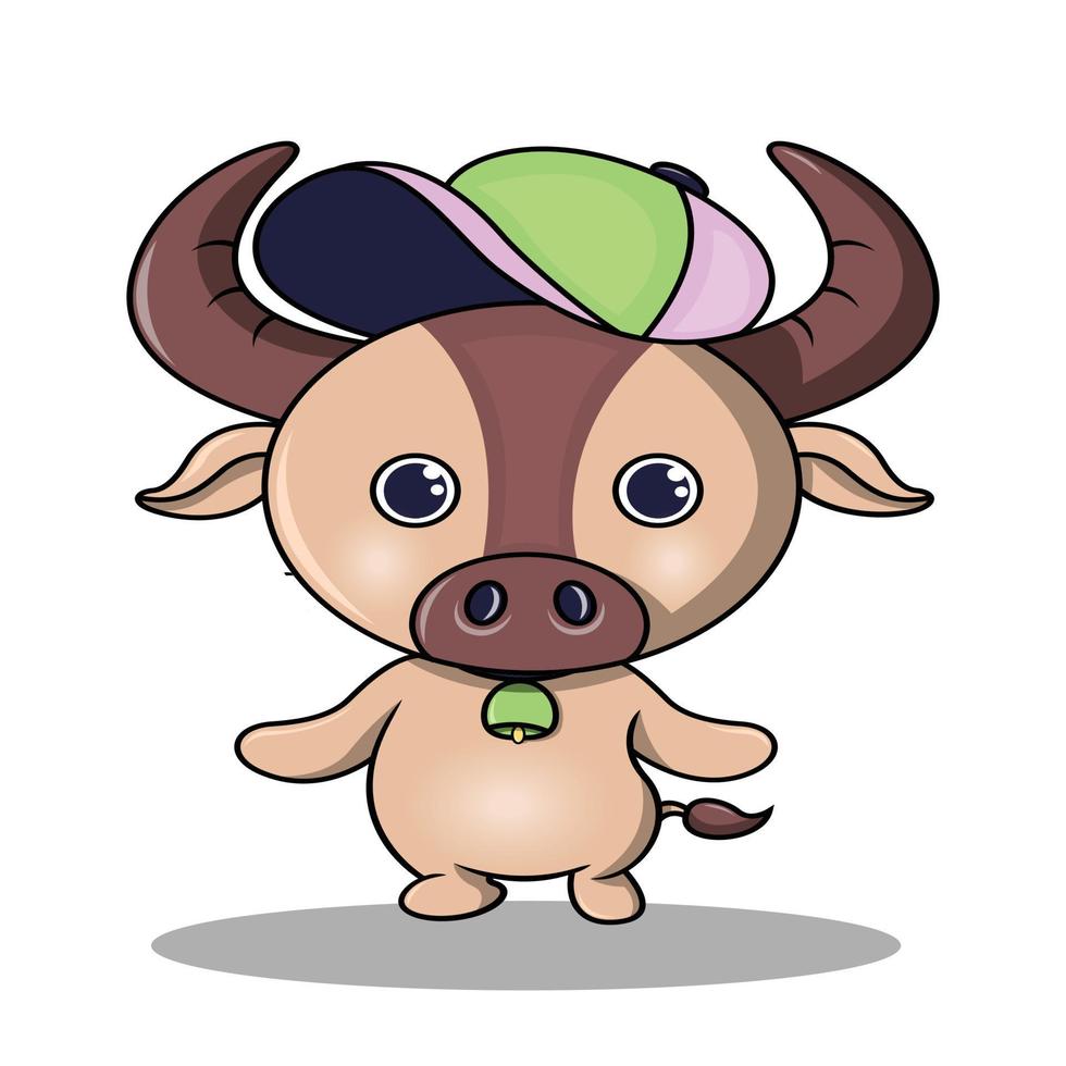 un lindo búfalo con sombrero está confundido vector