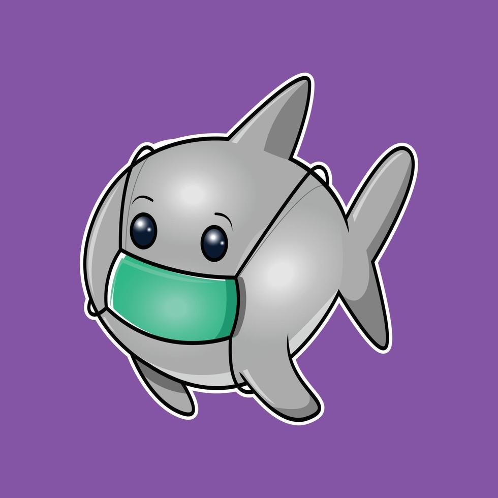 cartoon shark wearing a mask vector