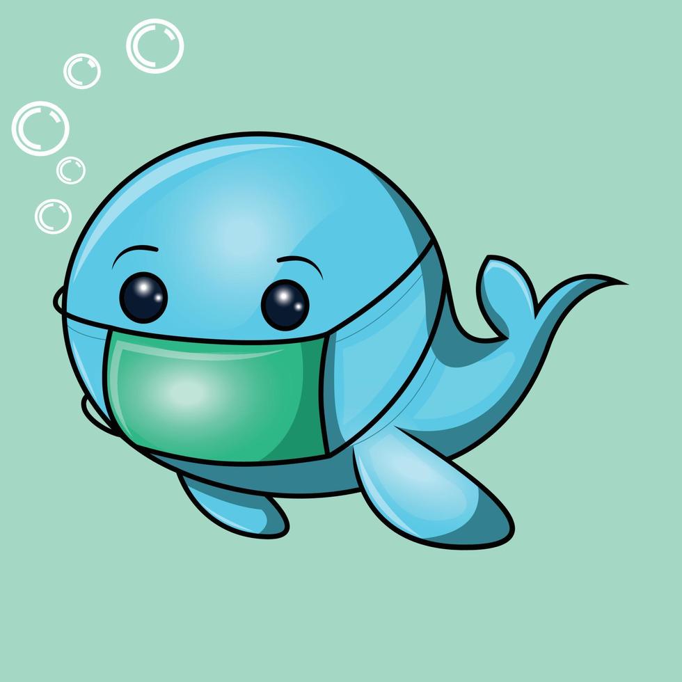 a little dolphin wearing mask vector