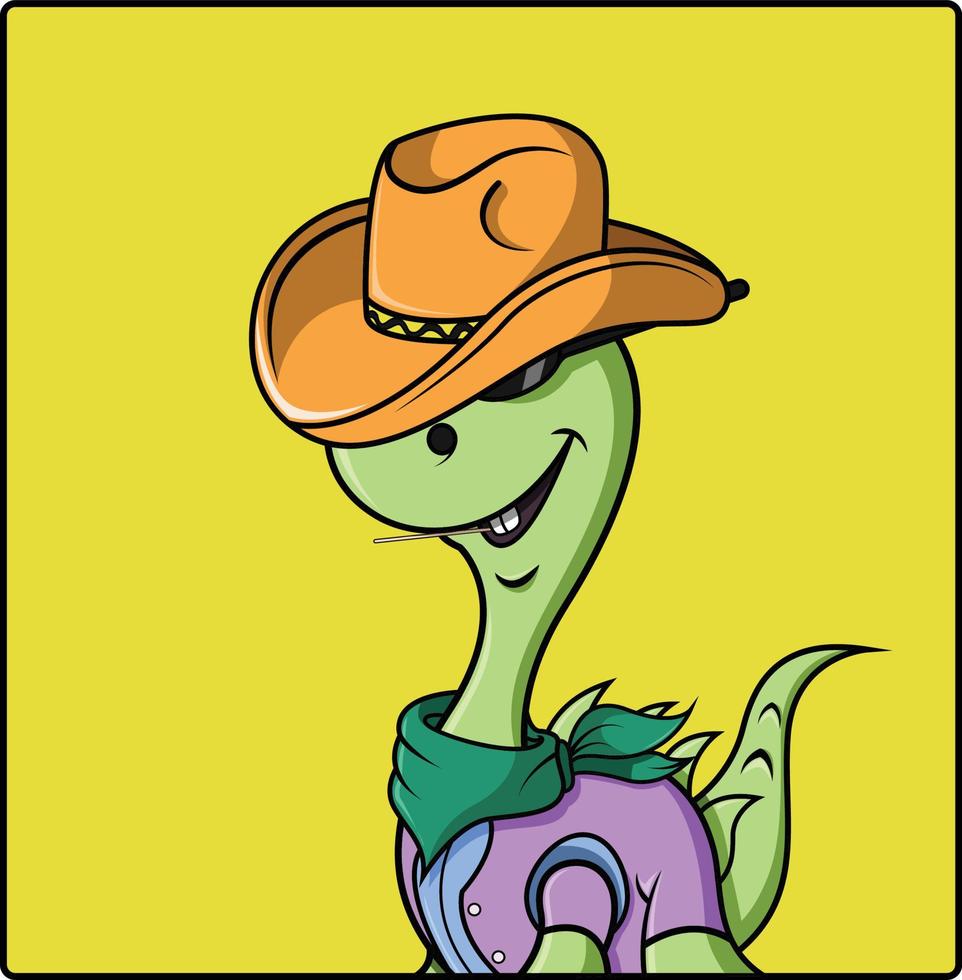 lindo dino relajante con un sombrero de vaquero vector