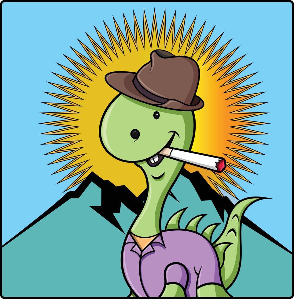 cute dino is relaxing smoking vector