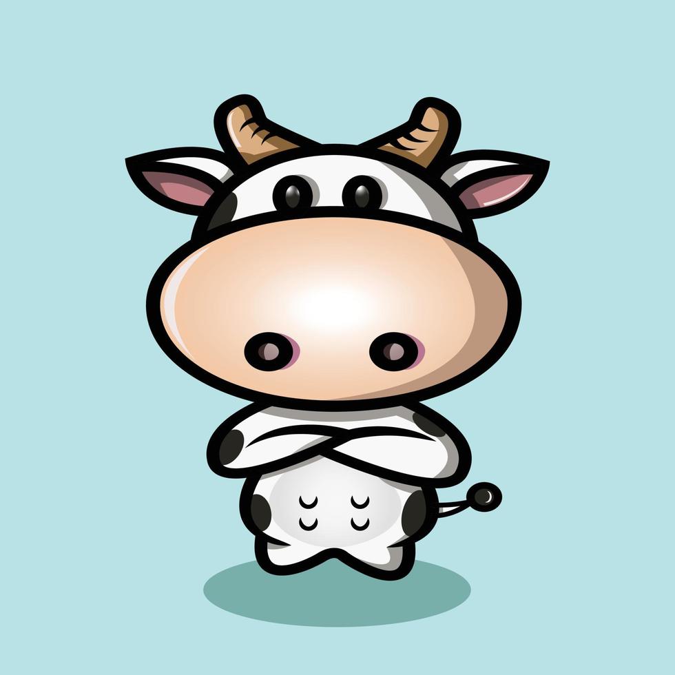 linda caricatura de vaca con las manos en el pecho vector