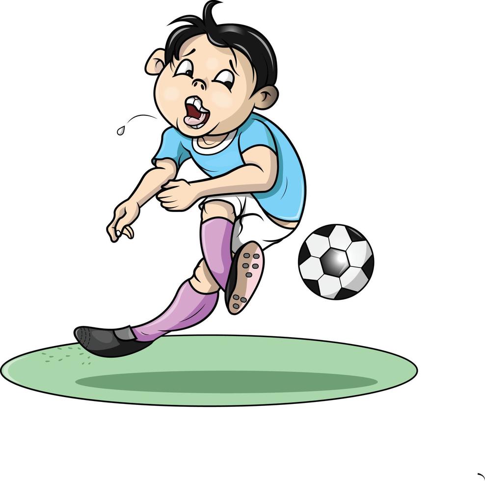 a soccer player kicks the ball as hard as he can vector