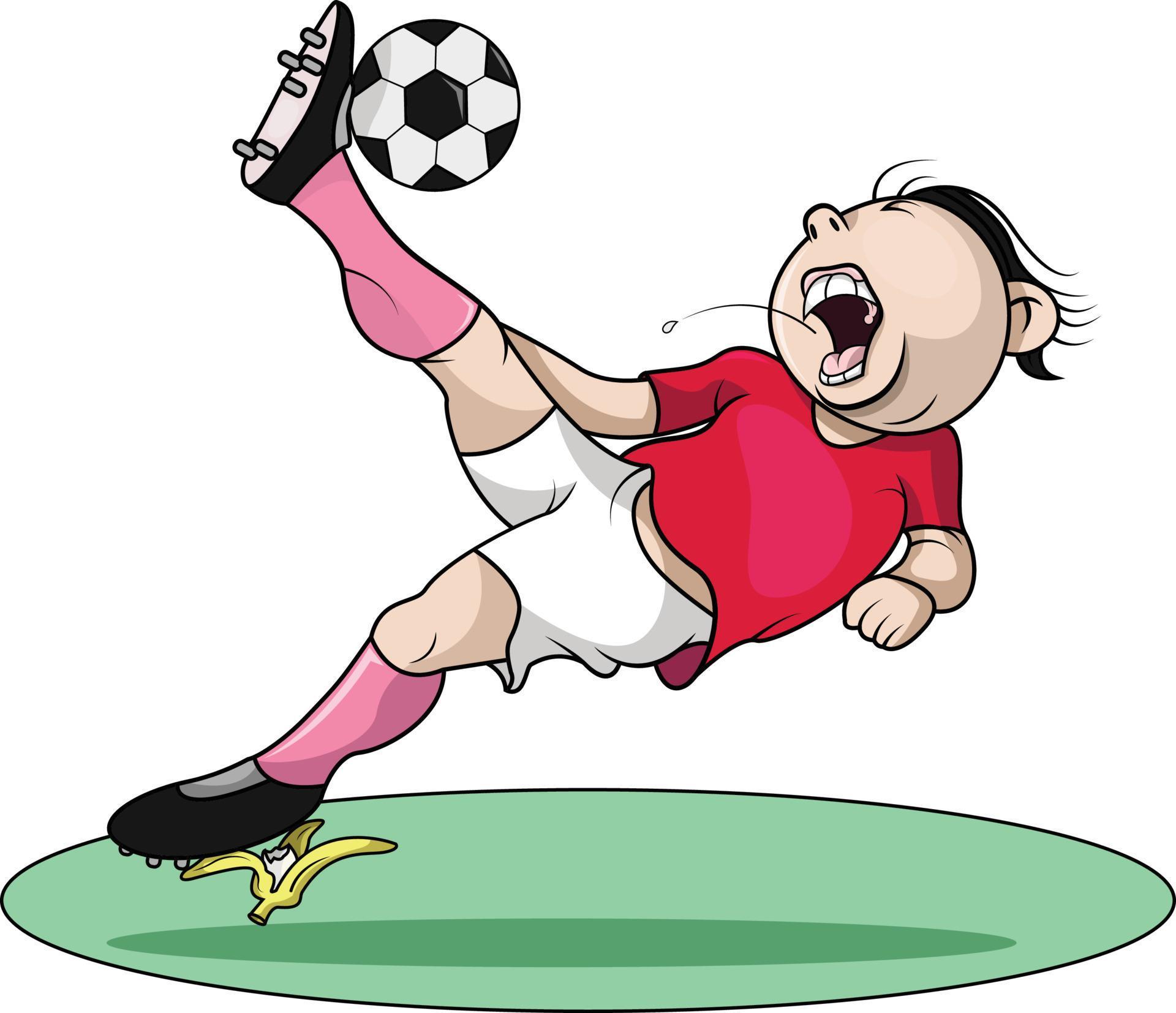 a soccer player slips on a banana while kicking a ball 7953248 Vector
