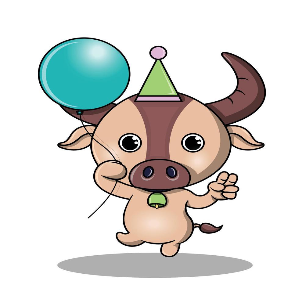 a cute buffalo holding a balloon vector