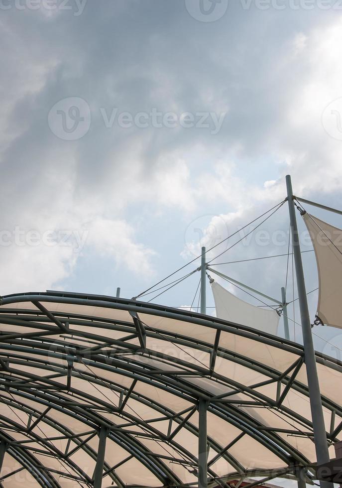 Metal frame of the large canvas canopy. photo