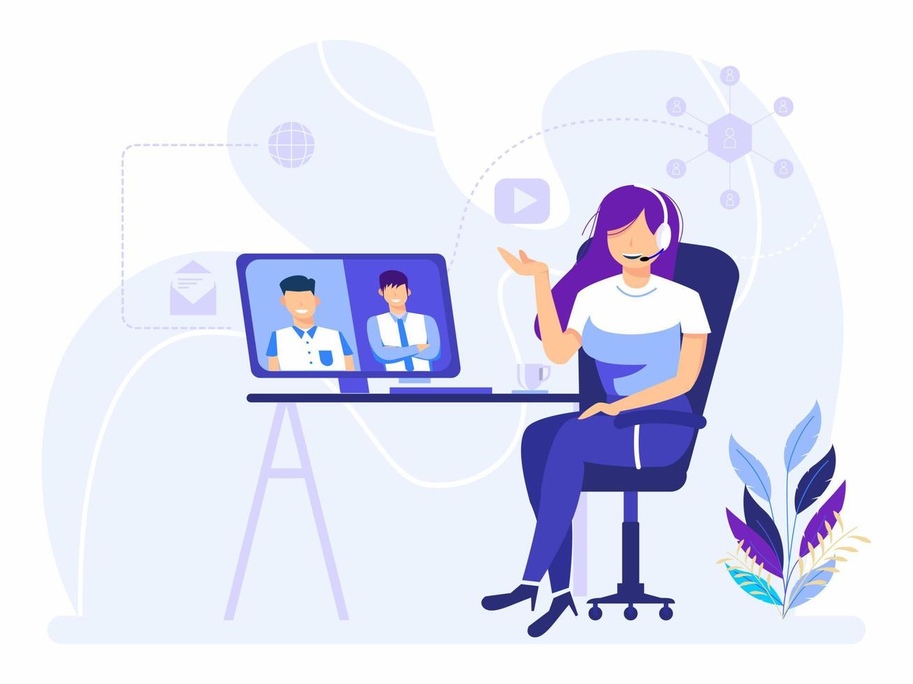 Business woman sitting with do video conference vector