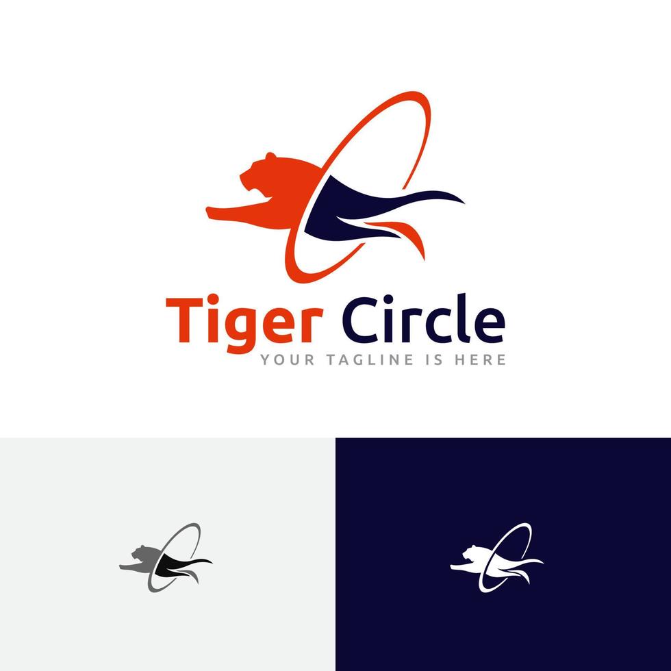 Tiger Circle Ring Jump Leap Wild Animal Abstract Logo vector