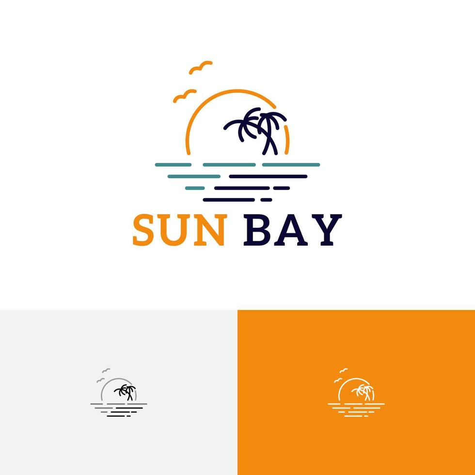 Sun Palm Bay Beach Coast Sea Nature Tour Travel Line Style Logo vector