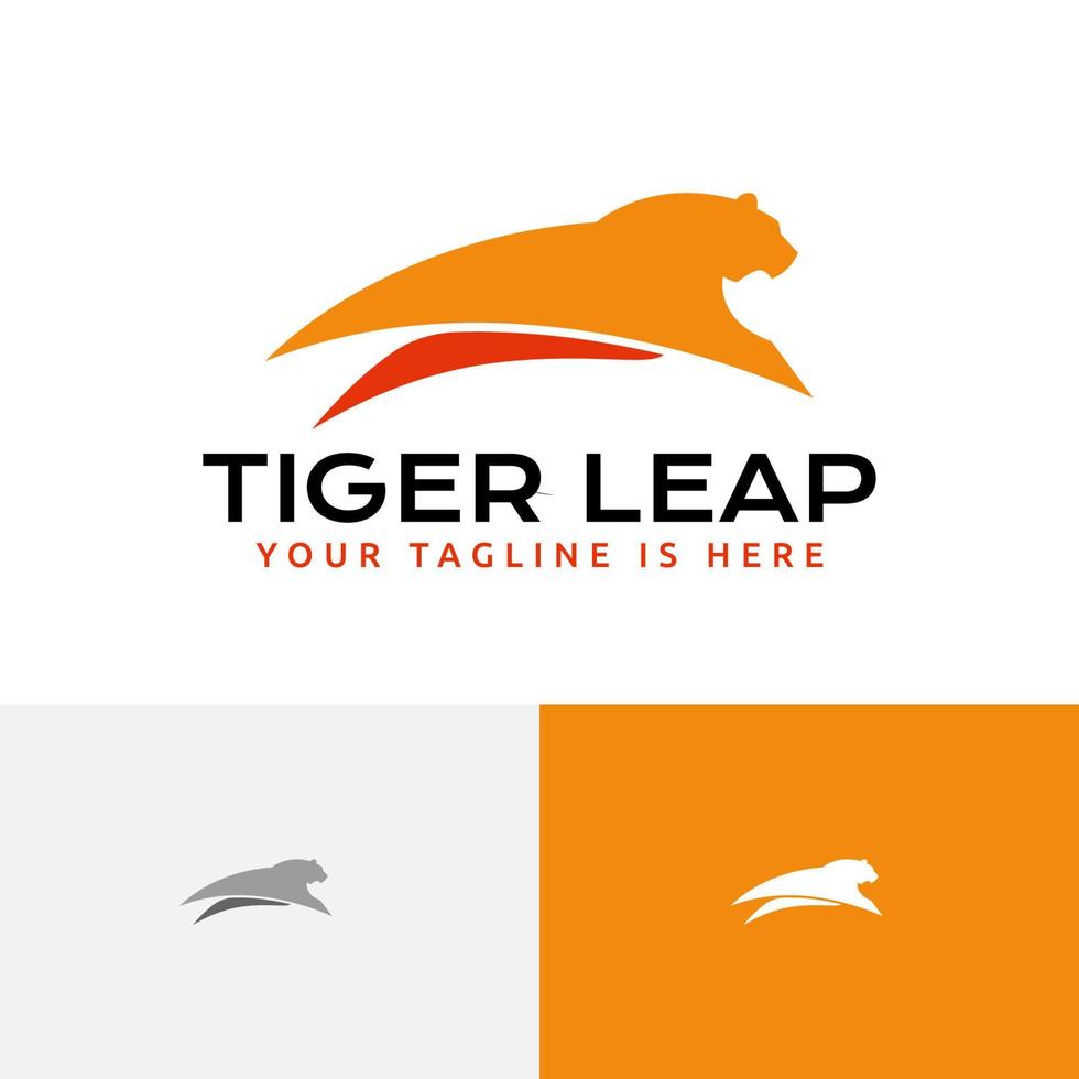 Tiger Leap Jump Agile Animal Simple Silhouette Logo vector