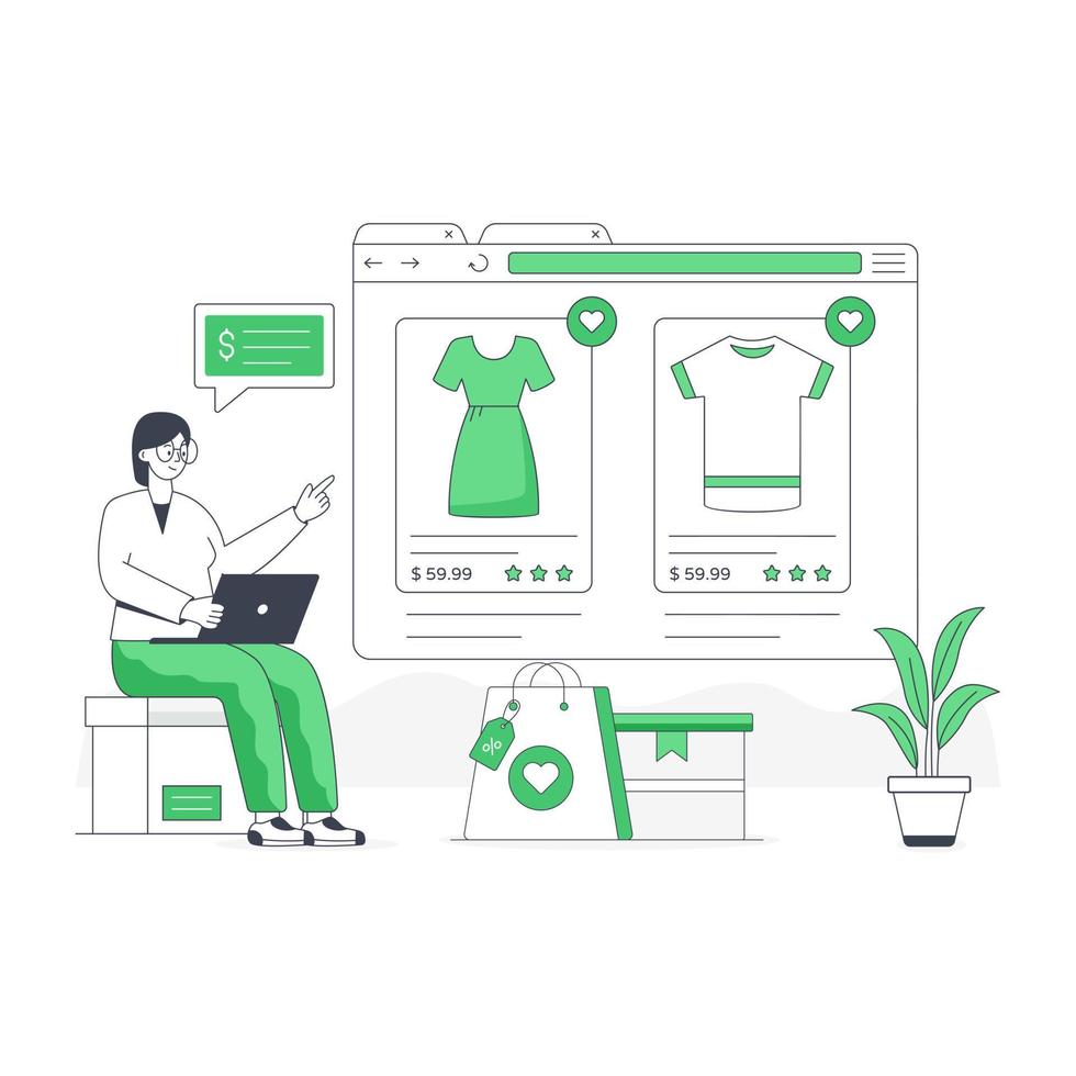 Person using mobile for online shopping, flat illustration vector