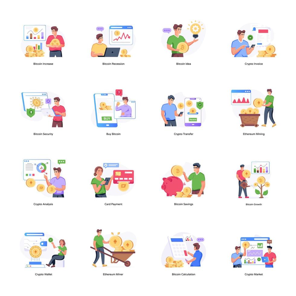 Flat Illustrations of Blockchain and Bitcoin vector