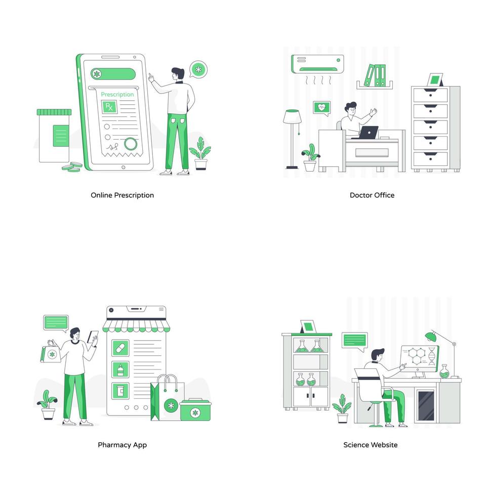 Set of Doctors Flat Illustrations vector