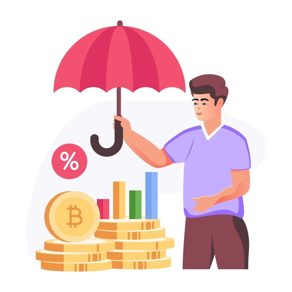 Money under umbrella, illustration of funds protection vector