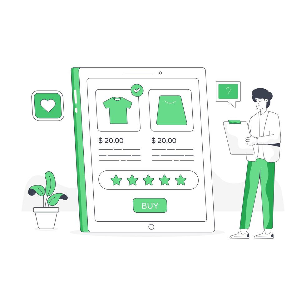 Person using mobile for online shopping, flat illustration vector