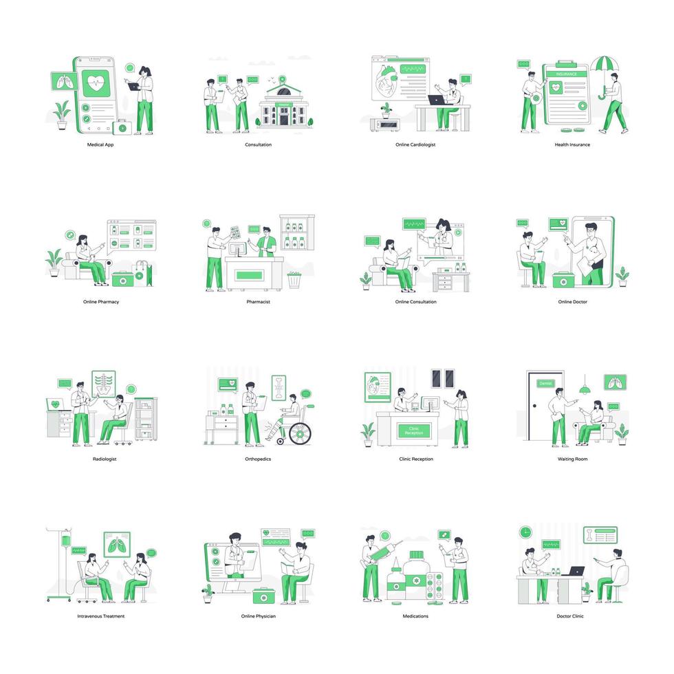 Collection of Medical Flat Illustrations vector