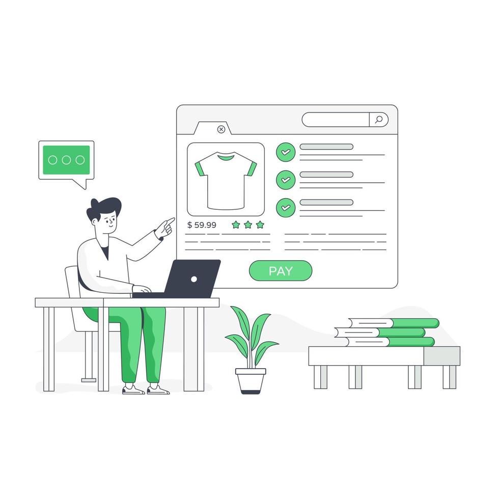 Person using mobile for online shopping, flat illustration vector