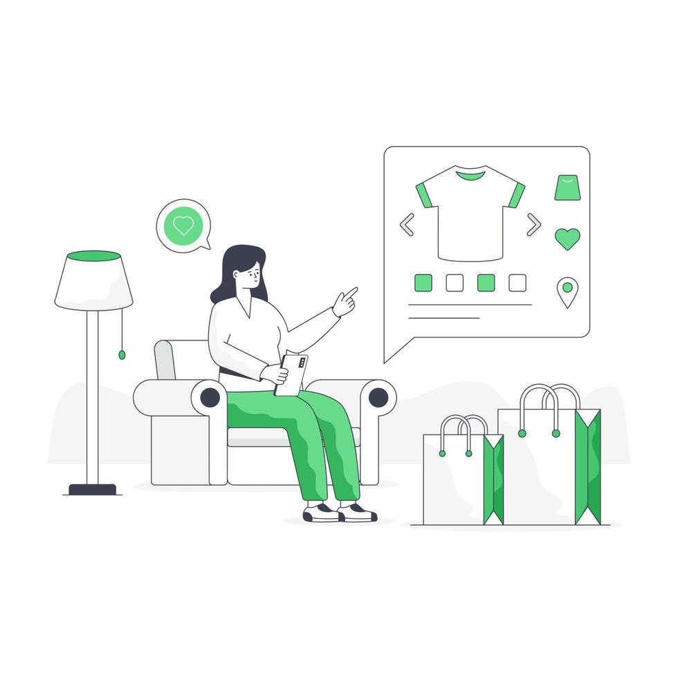 Person using mobile for online shopping, flat illustration vector
