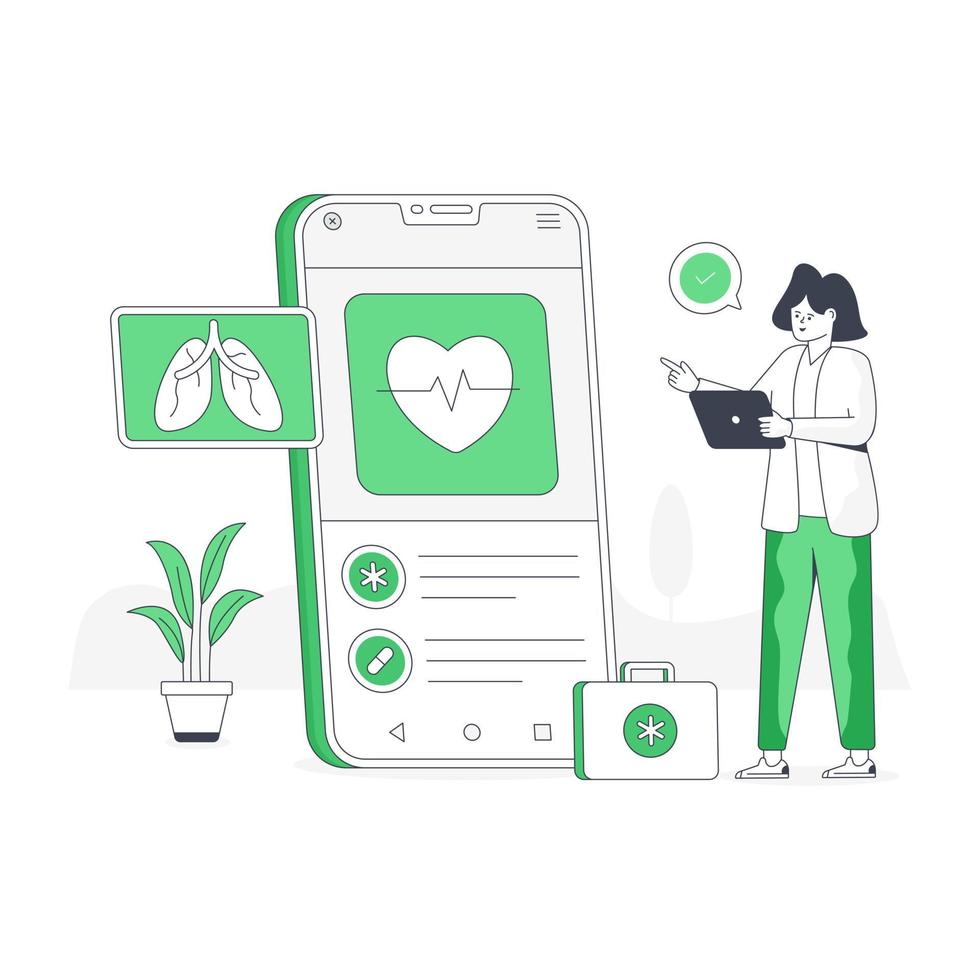 Online healthcare, flat illustration of medical app vector