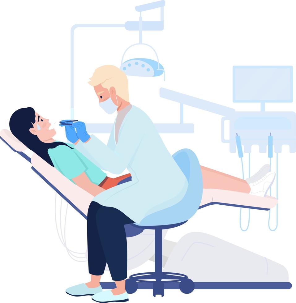 Nervous patient at dentist appointment semi flat color vector characters