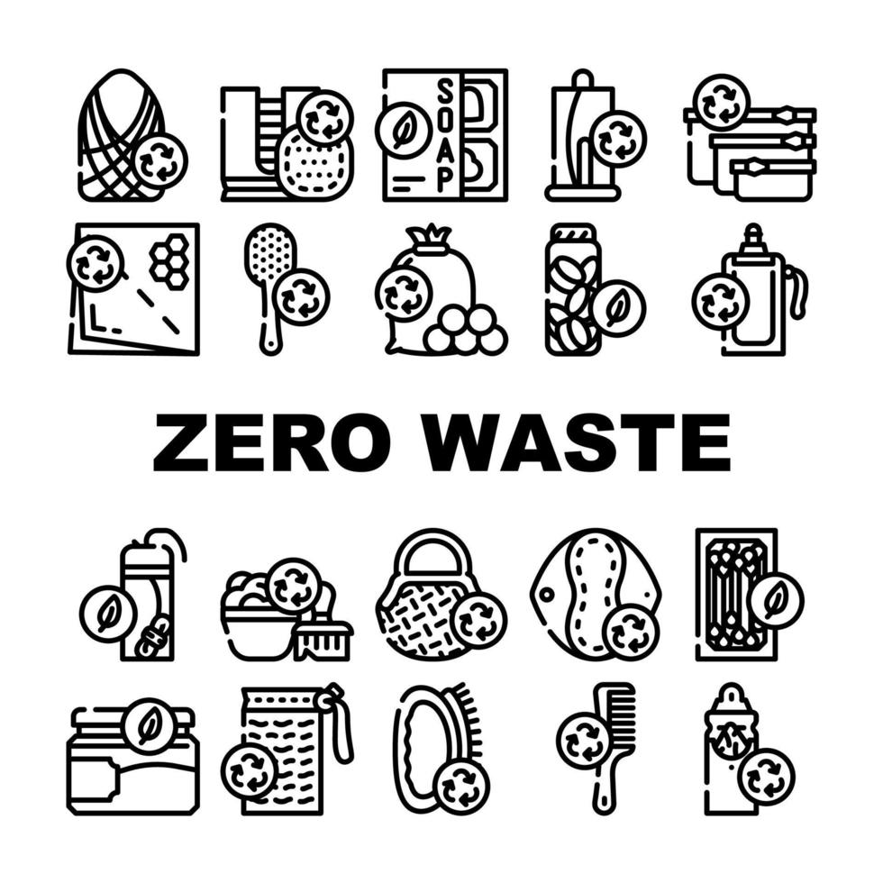 Zero Waste Products Collection Icons Set Vector