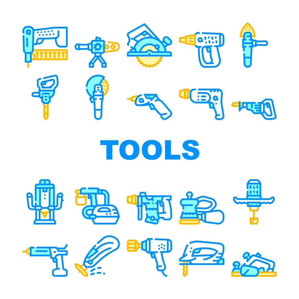 Tools For Building Collection Icons Set Vector