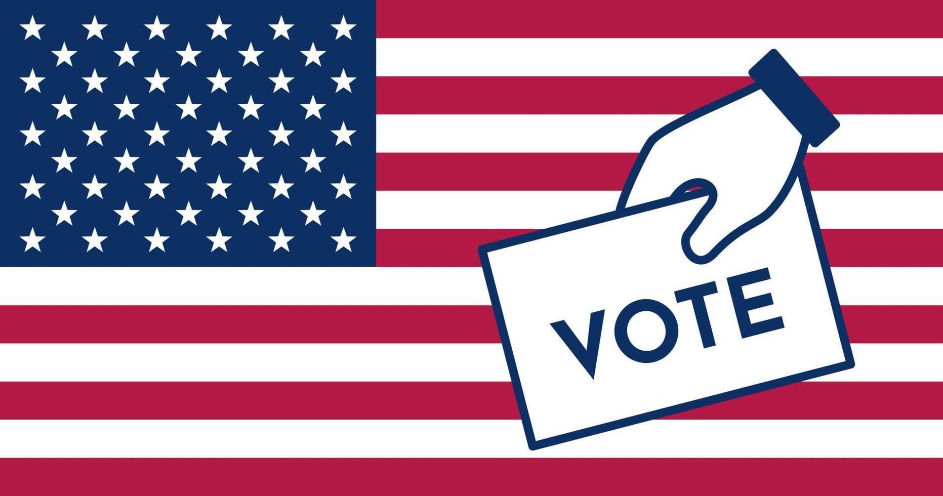 Hand voting icon on american flag background. Flat vector illustration