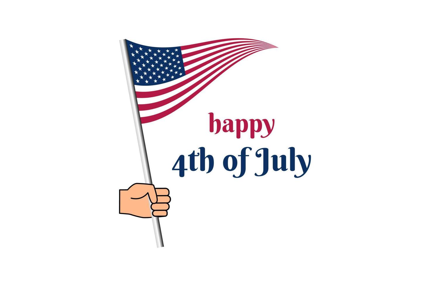 Happy 4th of July Independence Day. Hand waving American Flag. Flat vector illustration