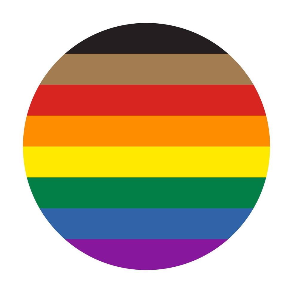 Circle Rainbow icon new Pride Flag with blanck and brown stripes. Symbol of LGBT community. Vector illustration. Flat vector button for apps and websites