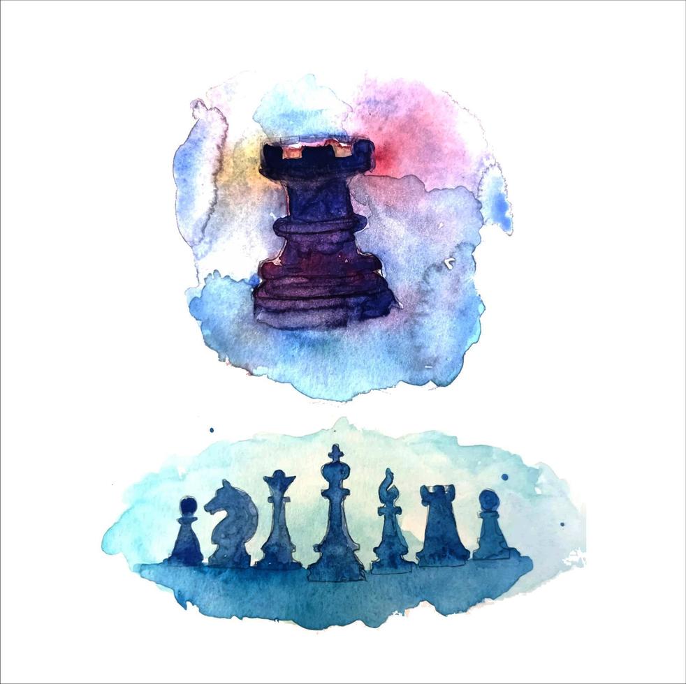 illustration water color painting of chess vector