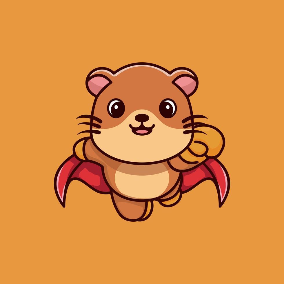 Cute super hero otter flying cartoon premium vector