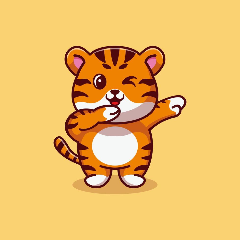 Cute tiger dabbing cartoon vector icon illustration